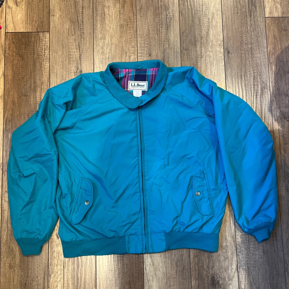 Vintage L.L.Bean Teal Warm-Up Bomber Jacket Plaid Lined 90s Gorpcore